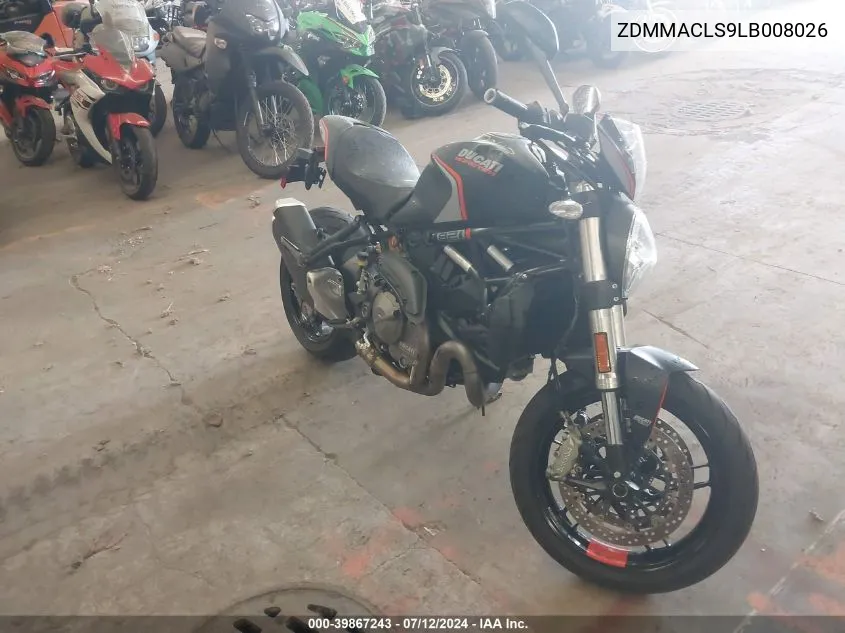 2020 Ducati Monster 821 VIN: ZDMMACLS9LB008026 Lot: 39867243