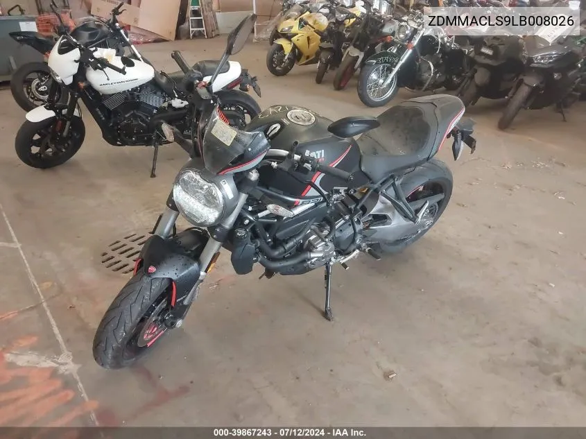 2020 Ducati Monster 821 VIN: ZDMMACLS9LB008026 Lot: 39867243