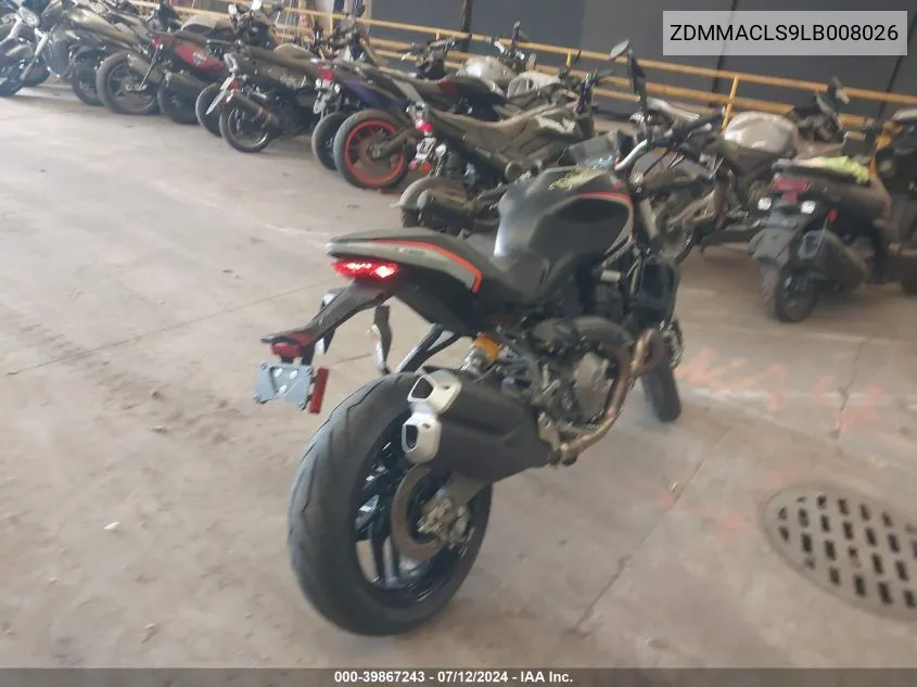 2020 Ducati Monster 821 VIN: ZDMMACLS9LB008026 Lot: 39867243