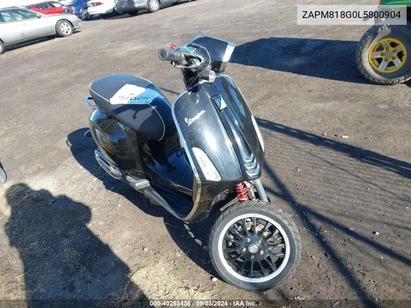 2020 Vespa Sprint VIN: ZAPM818G0L5800904 Lot: 40253436