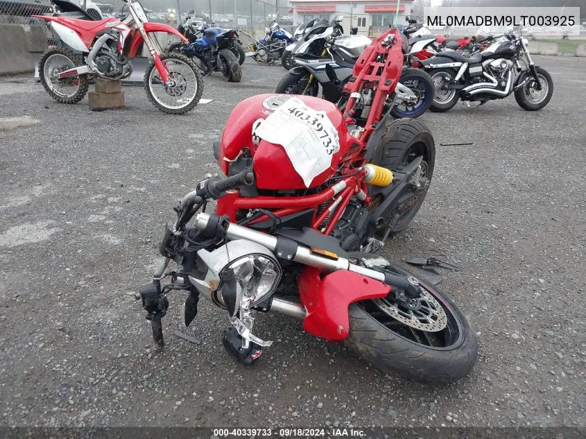 2020 Ducati Monster 797+ VIN: ML0MADBM9LT003925 Lot: 40339733