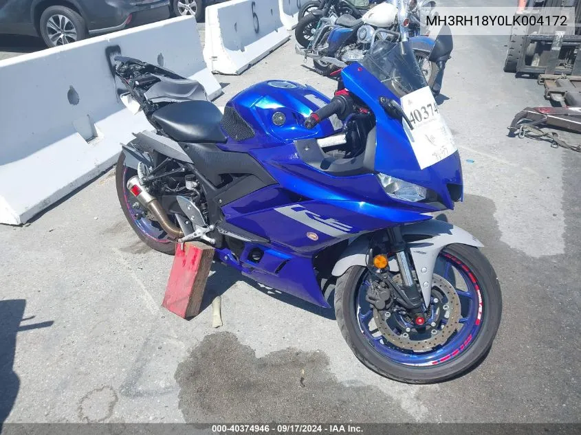 2020 Yamaha Yzfr3 A VIN: MH3RH18Y0LK004172 Lot: 40374946