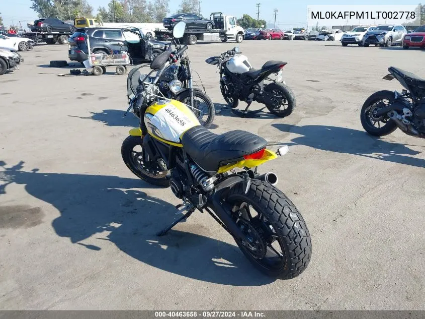 2020 Ducati Scrambler Desert Sled VIN: ML0KAFPM1LT002778 Lot: 40463658