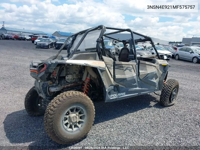 2021 Polaris Rzr Xp 4 Turbo VIN: 3NSN4E921MF575757 Lot: 12036097