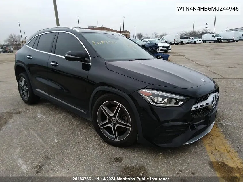 2021 Mercedes Benz Gla250 VIN: W1N4N4HB5MJ244946 Lot: 20183736