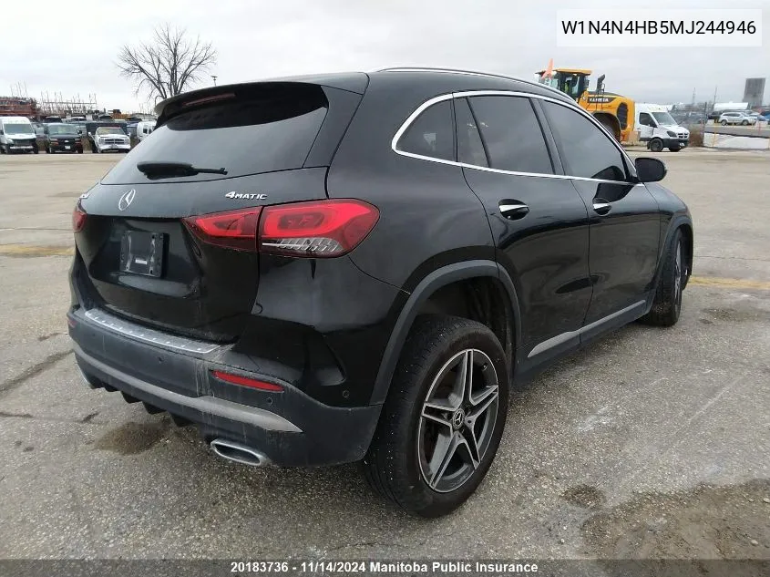 2021 Mercedes Benz Gla250 VIN: W1N4N4HB5MJ244946 Lot: 20183736