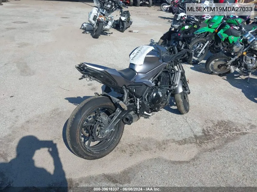 2021 Kawasaki Ex650 M VIN: ML5EXEM19MDA27033 Lot: 39618337