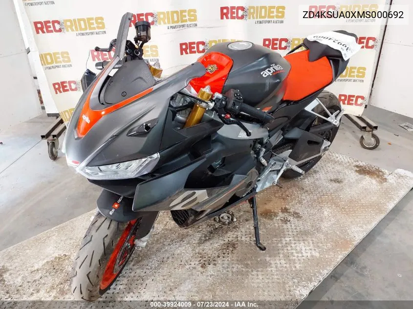 2021 Aprilia Rs 660 VIN: ZD4KSUA0XMS000692 Lot: 39924009