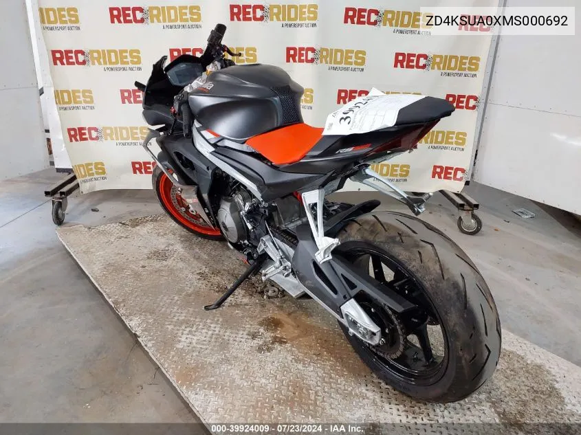 2021 Aprilia Rs 660 VIN: ZD4KSUA0XMS000692 Lot: 39924009