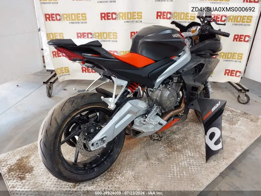 2021 Aprilia Rs 660 VIN: ZD4KSUA0XMS000692 Lot: 39924009