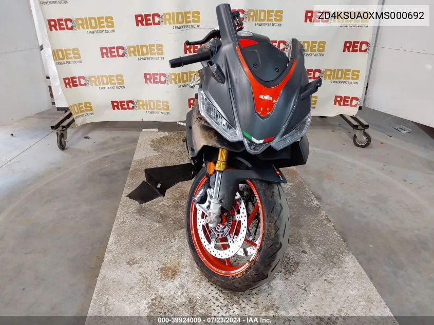 2021 Aprilia Rs 660 VIN: ZD4KSUA0XMS000692 Lot: 39924009