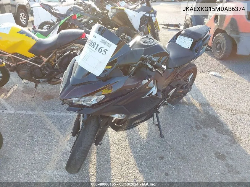 2021 Kawasaki Ex400 VIN: JKAEXKG15MDAB6374 Lot: 40088165