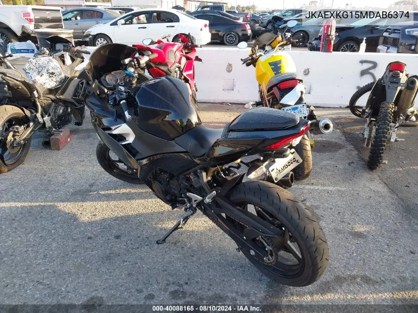 2021 Kawasaki Ex400 VIN: JKAEXKG15MDAB6374 Lot: 40088165