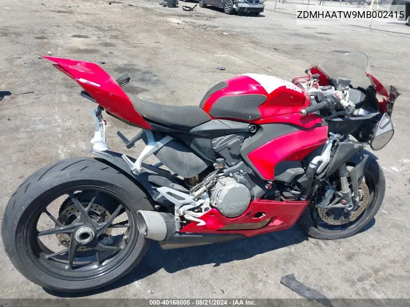 2021 Ducati Panigale V2 VIN: ZDMHAATW9MB002415 Lot: 40168005