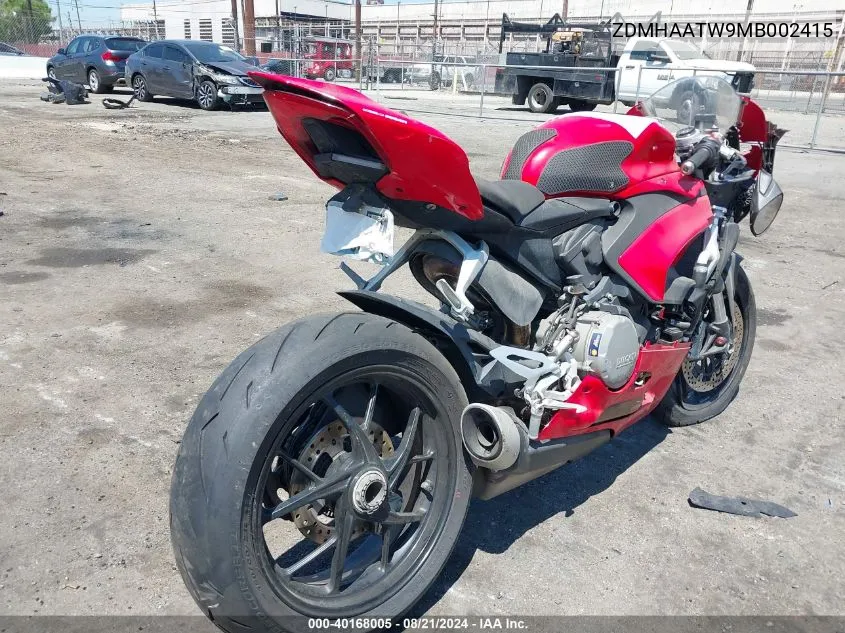 2021 Ducati Panigale V2 VIN: ZDMHAATW9MB002415 Lot: 40168005