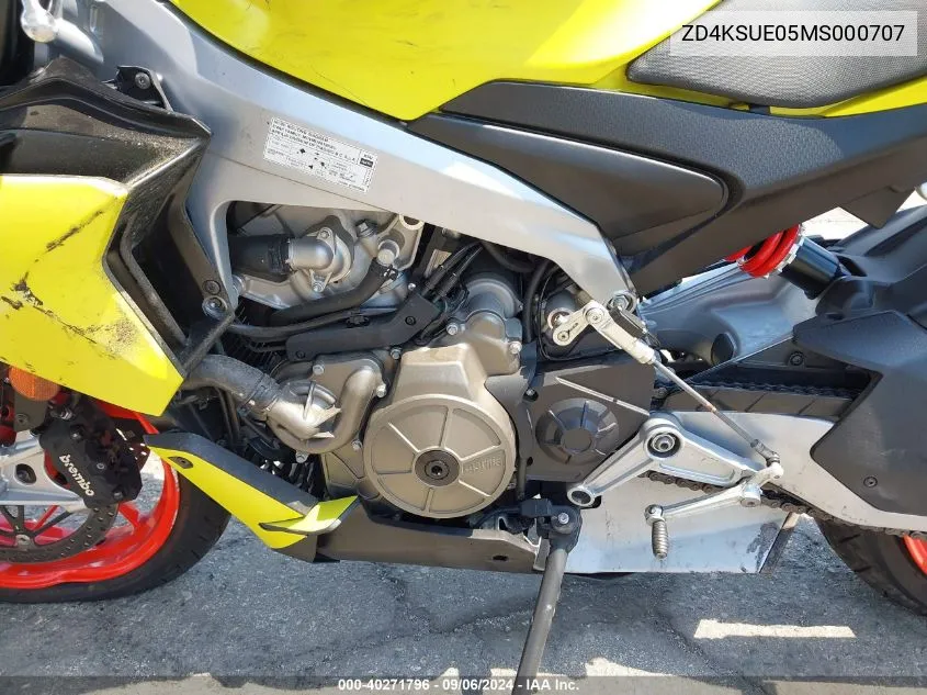 2021 Aprilia Tuono 660 VIN: ZD4KSUE05MS000707 Lot: 40271796