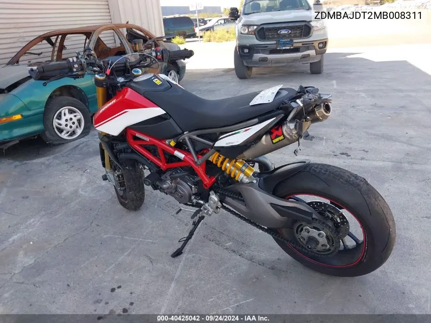 2021 Ducati Hypermotard 950/950 Sp VIN: ZDMBAJDT2MB008311 Lot: 40425042