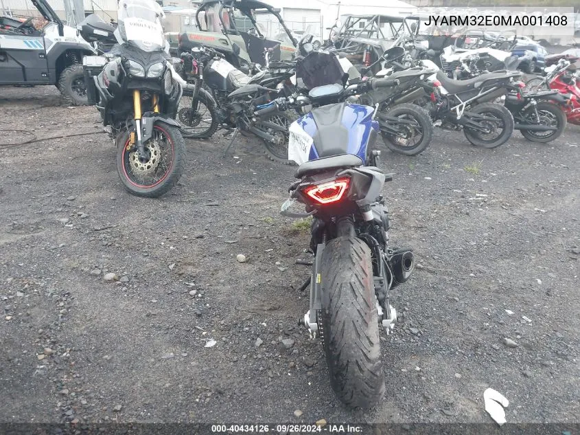 2021 Yamaha Mt07 VIN: JYARM32E0MA001408 Lot: 40434126