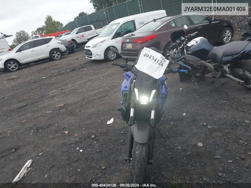 2021 Yamaha Mt07 VIN: JYARM32E0MA001408 Lot: 40434126