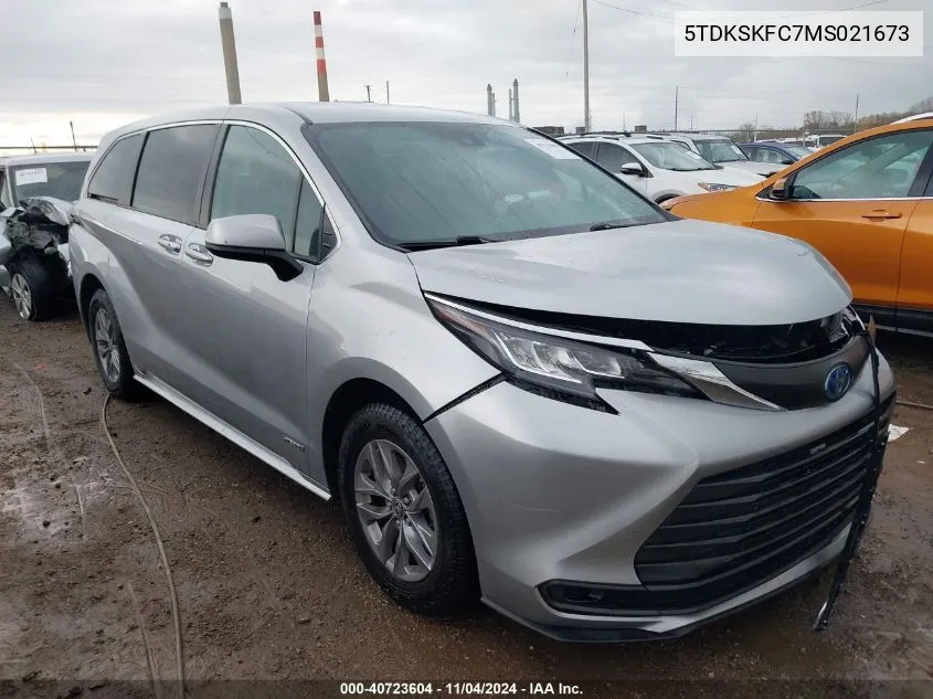 2021 Toyo Sienna Le Awd W/8-Pa Le VIN: 5TDKSKFC7MS021673 Lot: 40723604