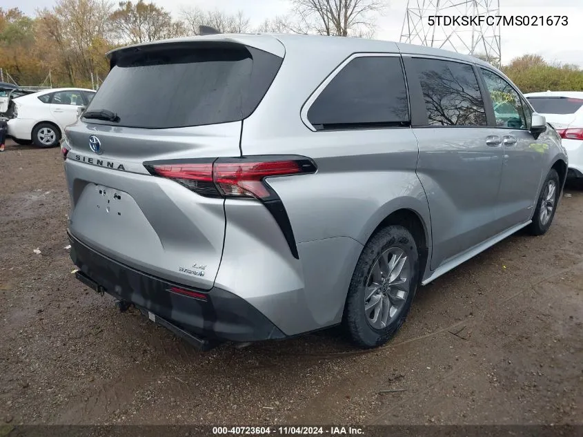 2021 Toyo Sienna Le Awd W/8-Pa Le VIN: 5TDKSKFC7MS021673 Lot: 40723604