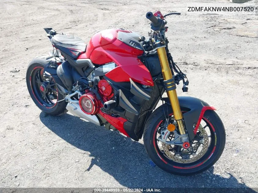 2022 Ducati Streetfighter V4/V4S VIN: ZDMFAKNW4NB007520 Lot: 39449959