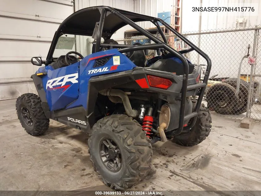 2022 Polaris Rzr Trail S 1000 Premium VIN: 3NSASE997NH415776 Lot: 39699133