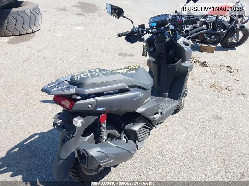 2022 Yamaha Yw125 VIN: RKRSEH9Y1NA001038 Lot: 40009410