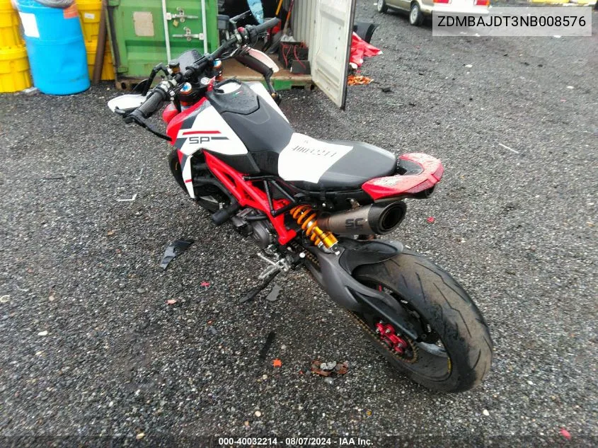 2022 Ducati Hypermotard 950/950 Sp VIN: ZDMBAJDT3NB008576 Lot: 40032214