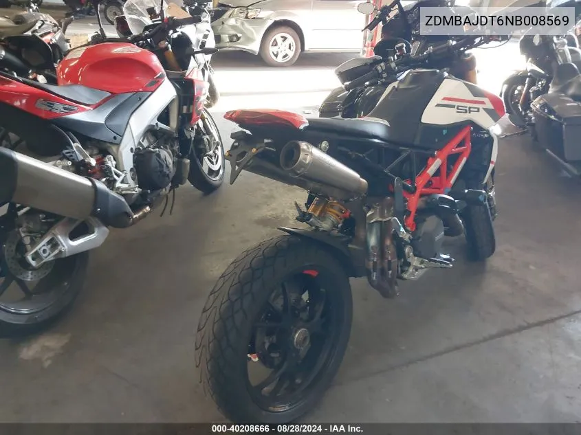 2022 Ducati Hypermotard 950/950 Sp VIN: ZDMBAJDT6NB008569 Lot: 40208666