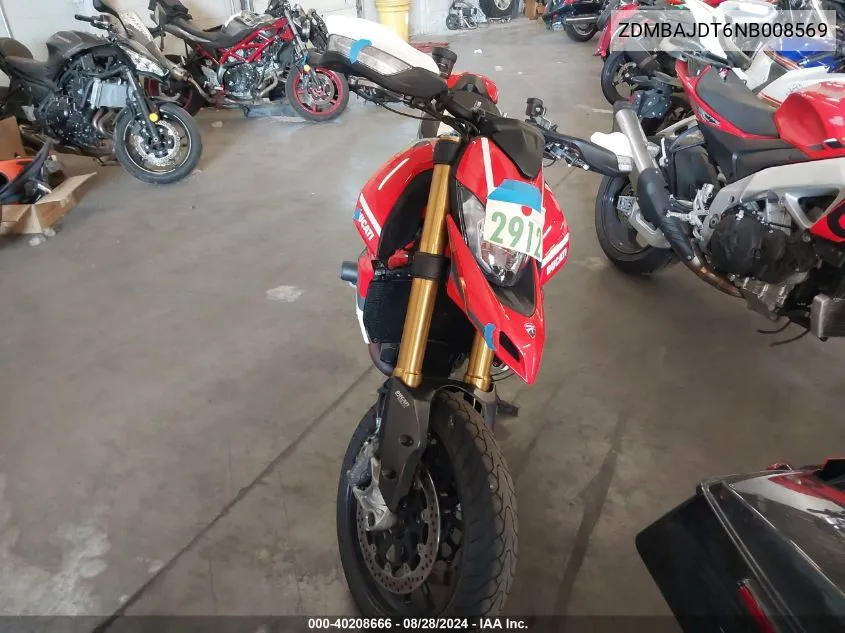 2022 Ducati Hypermotard 950/950 Sp VIN: ZDMBAJDT6NB008569 Lot: 40208666