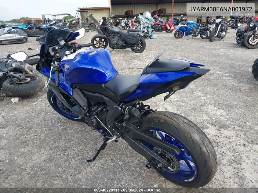 2022 Yamaha Yzfr7 VIN: JYARM38E6NA001972 Lot: 40220111