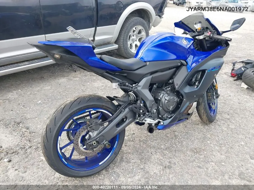 2022 Yamaha Yzfr7 VIN: JYARM38E6NA001972 Lot: 40220111