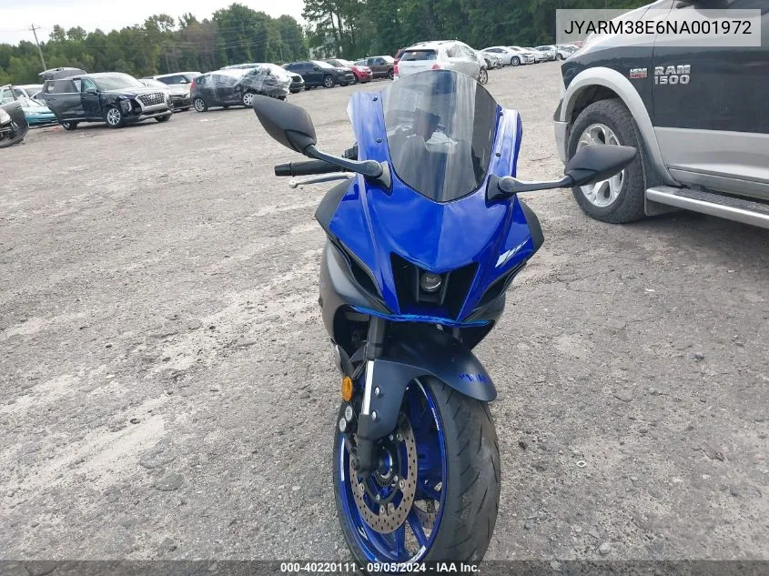 2022 Yamaha Yzfr7 VIN: JYARM38E6NA001972 Lot: 40220111