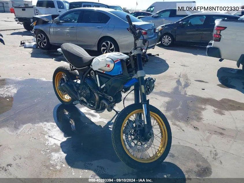 2022 Ducati Scrambler Desert Sled VIN: ML0KAFPM8NT002330 Lot: 40293394