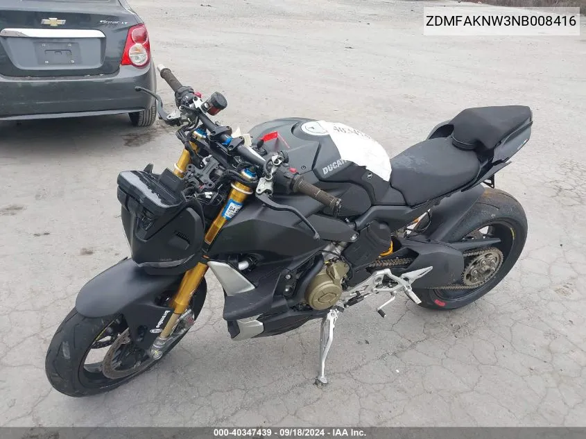 2022 Ducati Streetfighter V4/V4S VIN: ZDMFAKNW3NB008416 Lot: 40347439