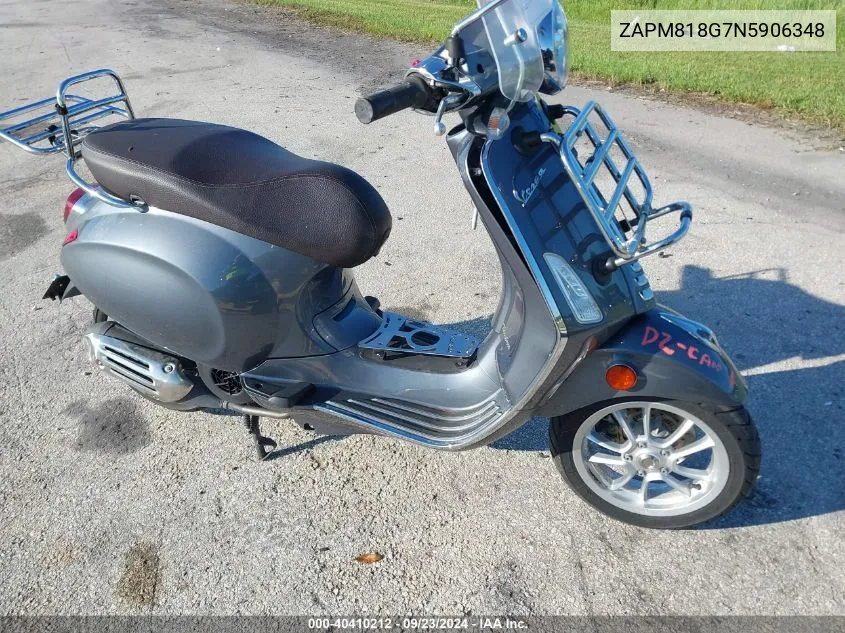 2022 Vespa Primavera/Sprint 150 VIN: ZAPM818G7N5906348 Lot: 40410212