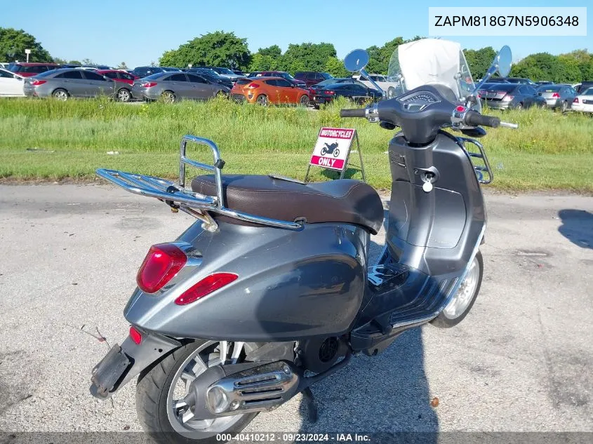 2022 Vespa Primavera/Sprint 150 VIN: ZAPM818G7N5906348 Lot: 40410212