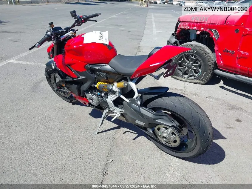 2022 Ducati Streetfighter V2 VIN: ZDMFAKYW7NB001030 Lot: 40457844