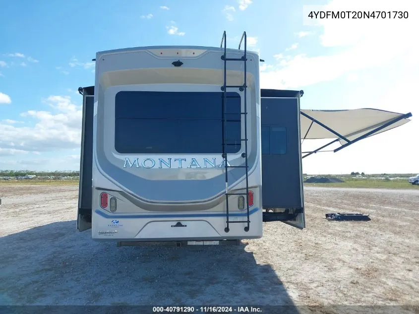 2022 Keystone Rv Other VIN: 4YDFM0T20N4701730 Lot: 40791290