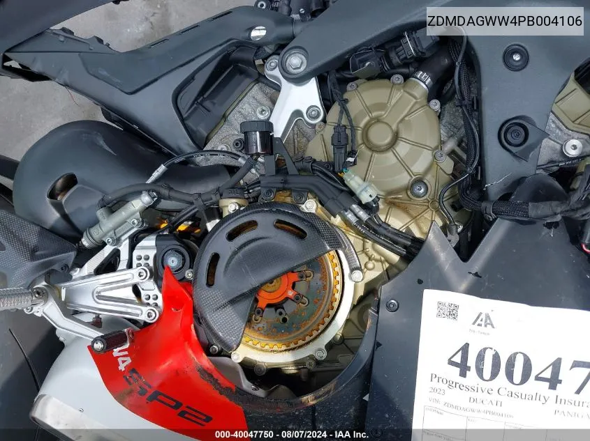 2023 Ducati Panigale V4S VIN: ZDMDAGWW4PB004106 Lot: 40047750