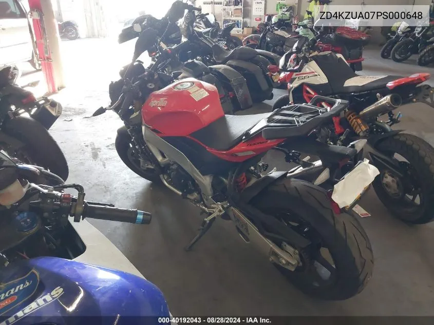 2023 Aprilia Tuono V4 1100 VIN: ZD4KZUA07PS000648 Lot: 40192043