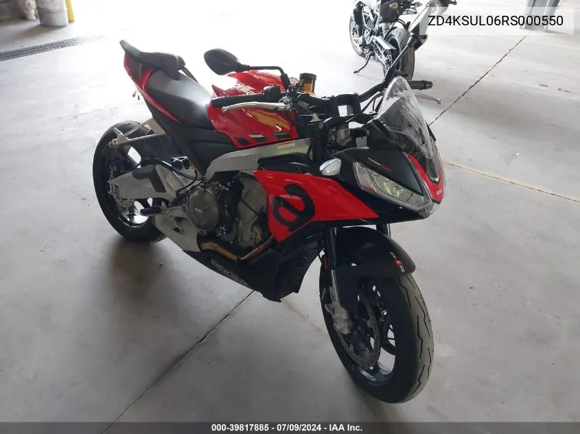 2024 Aprilia Tuono 660 VIN: ZD4KSUL06RS000550 Lot: 39817885