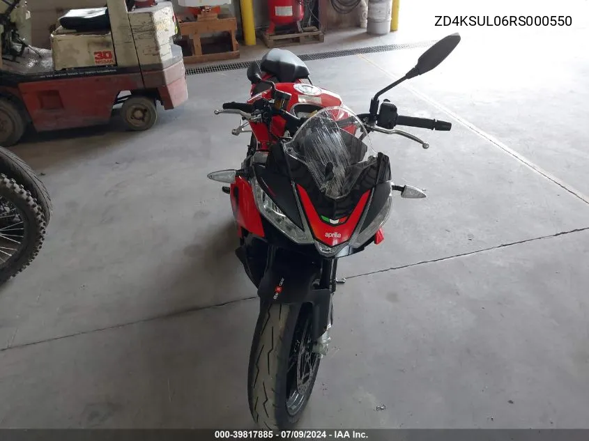 2024 Aprilia Tuono 660 VIN: ZD4KSUL06RS000550 Lot: 39817885