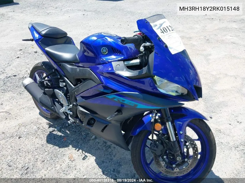 2024 Yamaha Yzfr3 A VIN: MH3RH18Y2RK015148 Lot: 40128316