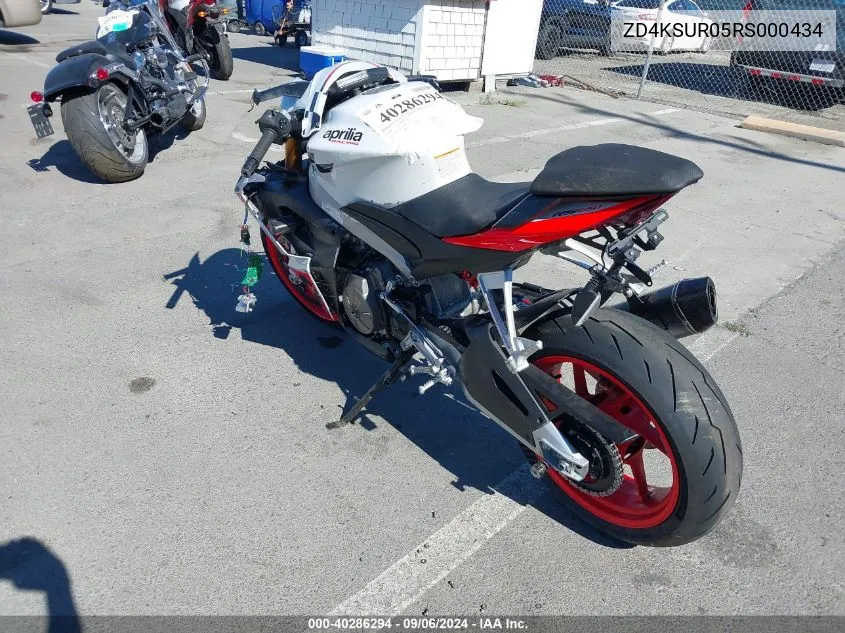 2024 Aprilia Rs 660 Extrema VIN: ZD4KSUR05RS000434 Lot: 40286294