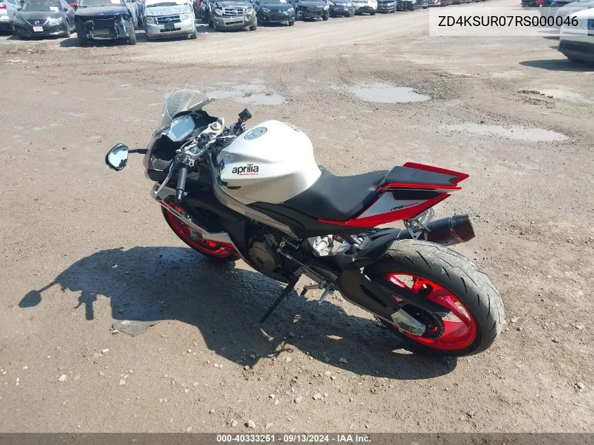 2024 Aprilia Rs 660 Extrema VIN: ZD4KSUR07RS000046 Lot: 40333251