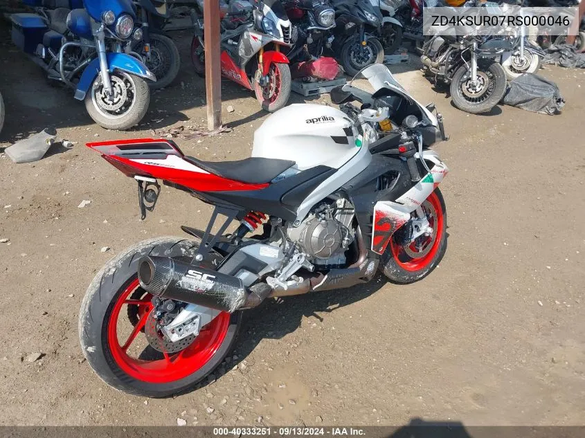 2024 Aprilia Rs 660 Extrema VIN: ZD4KSUR07RS000046 Lot: 40333251