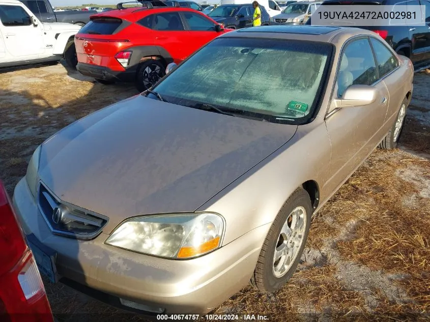 2002 Acura Cl 3.2 VIN: 19UYA42472A002981 Lot: 40674757