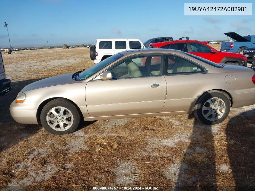 2002 Acura Cl 3.2 VIN: 19UYA42472A002981 Lot: 40674757